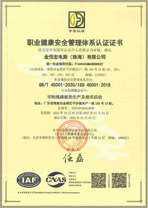 ISO 45001 certificate